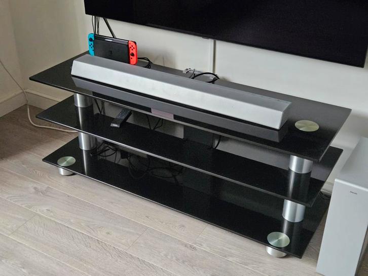 Glazen TV meubel, Huis en Inrichting, Kasten | Televisiemeubels, Zo goed als nieuw, Minder dan 100 cm, 100 tot 150 cm, 25 tot 50 cm
