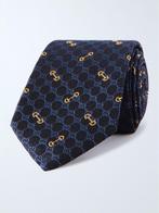 GUCCI Blauw zijde GG horsebit HEREN stropdas, Blauw, Ophalen of Verzenden, Zo goed als nieuw, Gucci
