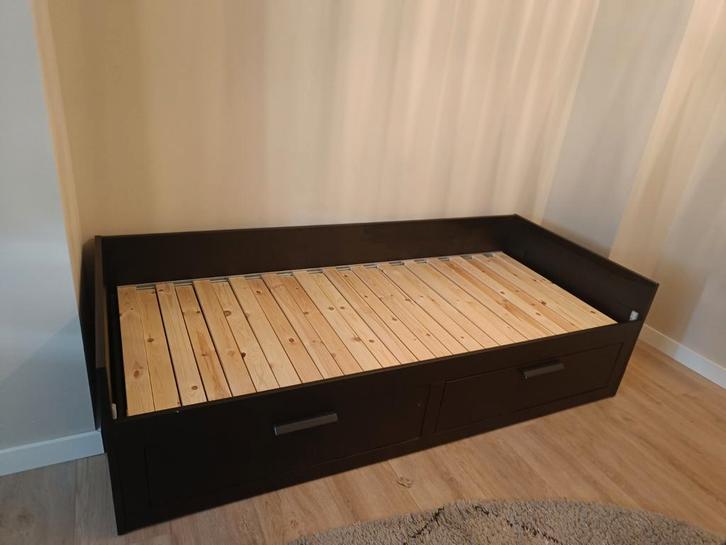 Eenpersoonsbed met lades. Brimnes Ikea, Huis en Inrichting, Slaapkamer | Bedden, Gebruikt, Eenpersoons, 90 cm, 200 cm, Hout, Zwart