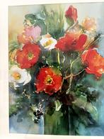 Bloemenaquarel van Ute Mertens., Minder dan 50 cm, Gebruikt, Ophalen of Verzenden, Schilderij