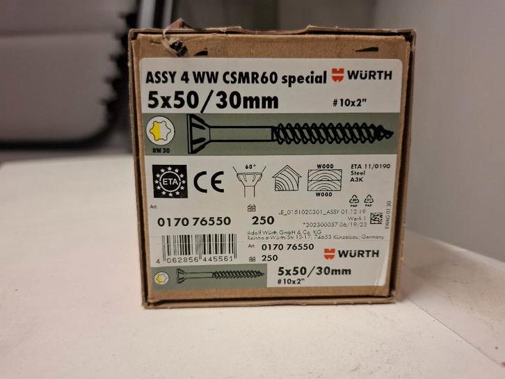 Wurth assy schroeven 5x50 mm, Doe-het-zelf en Verbouw, Overige Doe-het-zelf en Verbouw, Nieuw, Ophalen of Verzenden