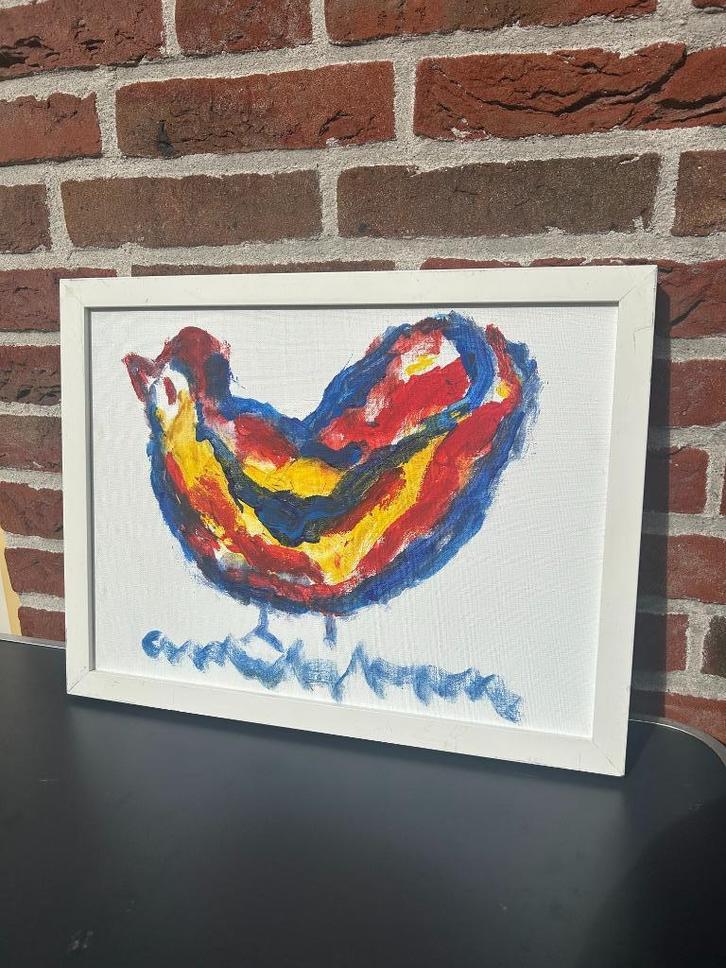 Anton Heyboer Kip, Olieverf doek 29hx39b, in lijst 33hx43b, Antiek en Kunst, Kunst | Schilderijen | Modern, Ophalen of Verzenden