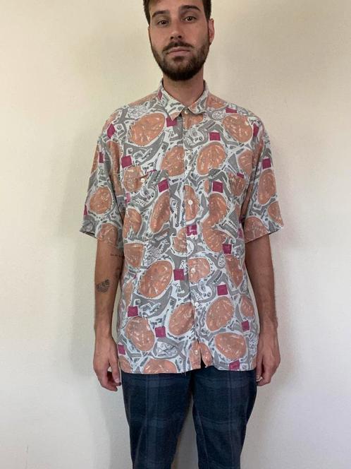 Vintage shirt / overhemd - print - 80’s/90’s - L / large, Kleding | Heren, Overhemden, Gedragen, Halswijdte 41/42 (L), Ophalen of Verzenden