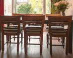 Teak houten eettafel verlengbaar + 6 stoelen met kussens, Huis en Inrichting, Ophalen, Hout, Gebruikt, Bruin