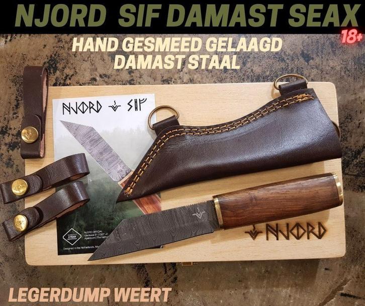 Njord Sif Damast Seax- hand gesmeed gelaagd damast staal, Verzamelen, Overige Verzamelen, Nieuw, Ophalen of Verzenden