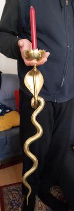 Geel koper kandelaar van Cobra slang model, Ophalen of Verzenden, Koper of Brons