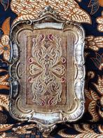 Mooi oud brocante dienblad uit Italië van hout en gips 32 cm, Antiek en Kunst, Antiek | Woonaccessoires, Ophalen of Verzenden