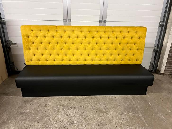 Luxe horeca velvet restaurant wandbank, eetkamerbank 240 cm, Huis en Inrichting, Complete eetkamers, Gebruikt, Ophalen