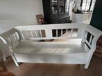 Antieke brocante klepbank offhwite, beige, 150 tot 200 cm, Minder dan 75 cm, Rechte bank, Vier opbergvakken