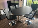 Ovale eettafel zwart 210 cm met 6 verstelbare stoelen, Huis en Inrichting, Tafels | Eettafels, 200 cm of meer, 100 tot 150 cm