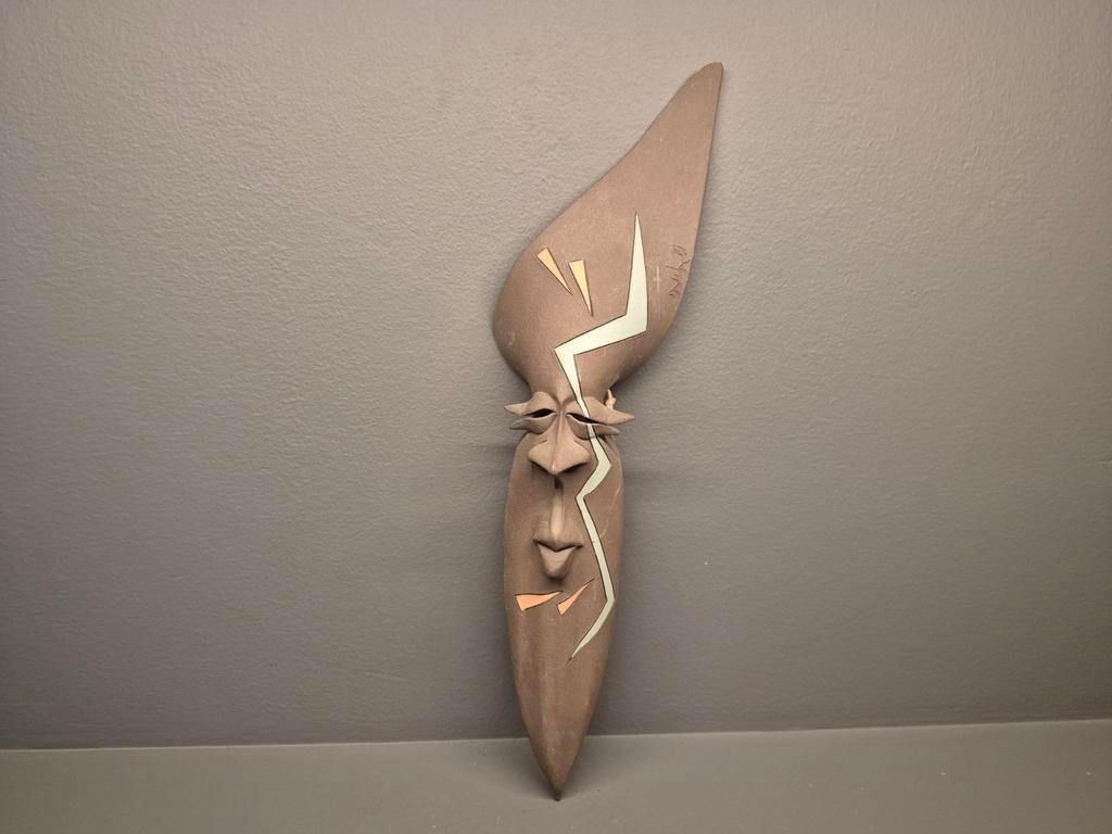 Gesigneerd Aardewerk Masker, Antiek en Kunst, Kunst | Beelden en Houtsnijwerken, Ophalen of Verzenden