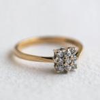 Vintage 9K gouden cluster ring met diamant - 16,75, Ophalen of Verzenden, Met edelsteen, Dame, Goud