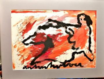 A Heyboer '' Mother '' mix media 50 x 70 cm op scheppapier  beschikbaar voor biedingen