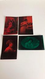 4 antieke kaarten 3 rood/1 groen. Rond 1913. Portretten, Verzamelen, Ansichtkaarten | Themakaarten, Gelopen, Verzenden