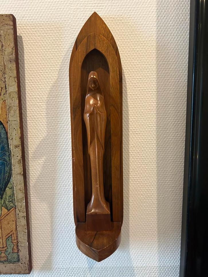 Houten Maria beeld in nis, Antiek en Kunst, Kunst | Beelden en Houtsnijwerken, Ophalen