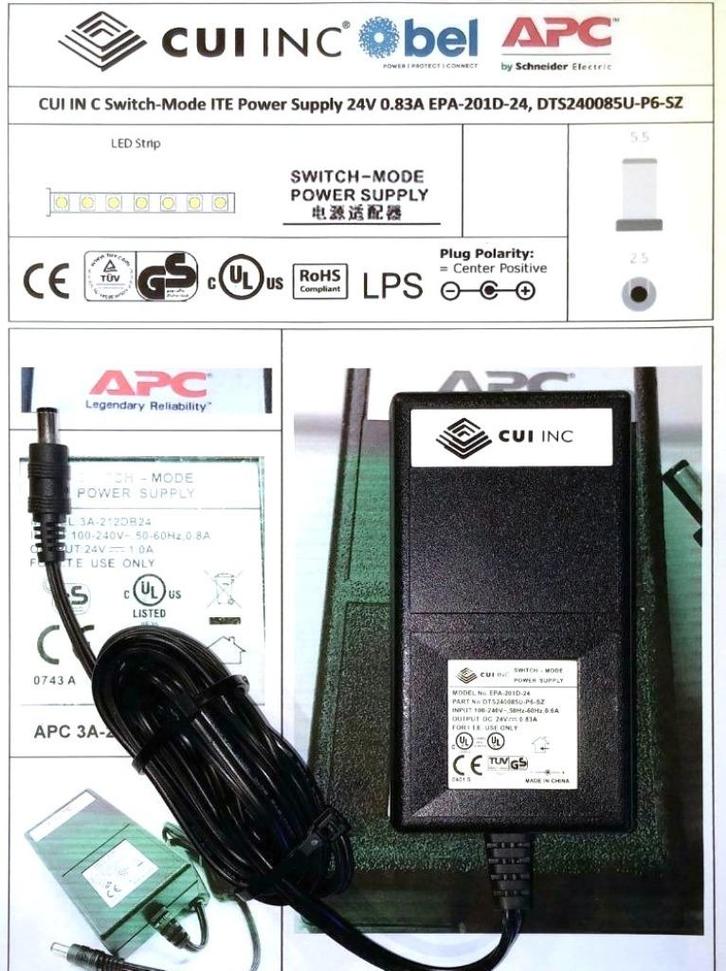 CUI INC EPA-201D-24 Adapter 24V 0.83A 20W DTS240085U-P6-SZ, Computers en Software, Pc- en Netwerkkabels, Zo goed als nieuw, Ophalen of Verzenden