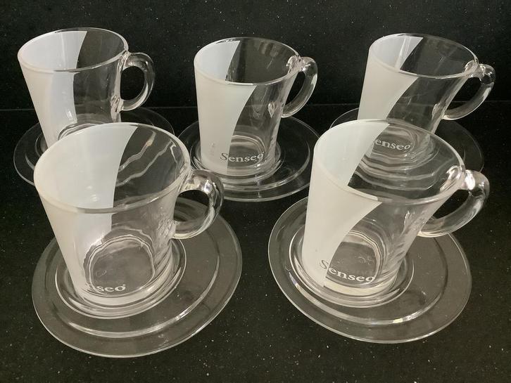 5x douwe egberts glazen senseo koffie kopjes glas DE kopje, Huis en Inrichting, Keuken | Servies, Zo goed als nieuw, Kop(pen) en/of Schotel(s)
