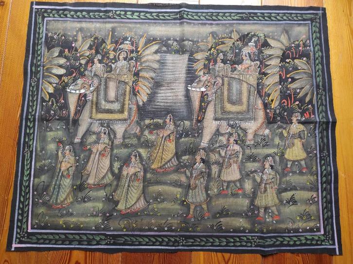 Antiek Indiaas wandkleed, handbeschilderd, Antiek en Kunst, Kunst | Niet-Westerse kunst, Ophalen of Verzenden