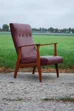 Vintage rode fauteuil, Gebruikt, Vintage, Hout, 75 tot 100 cm