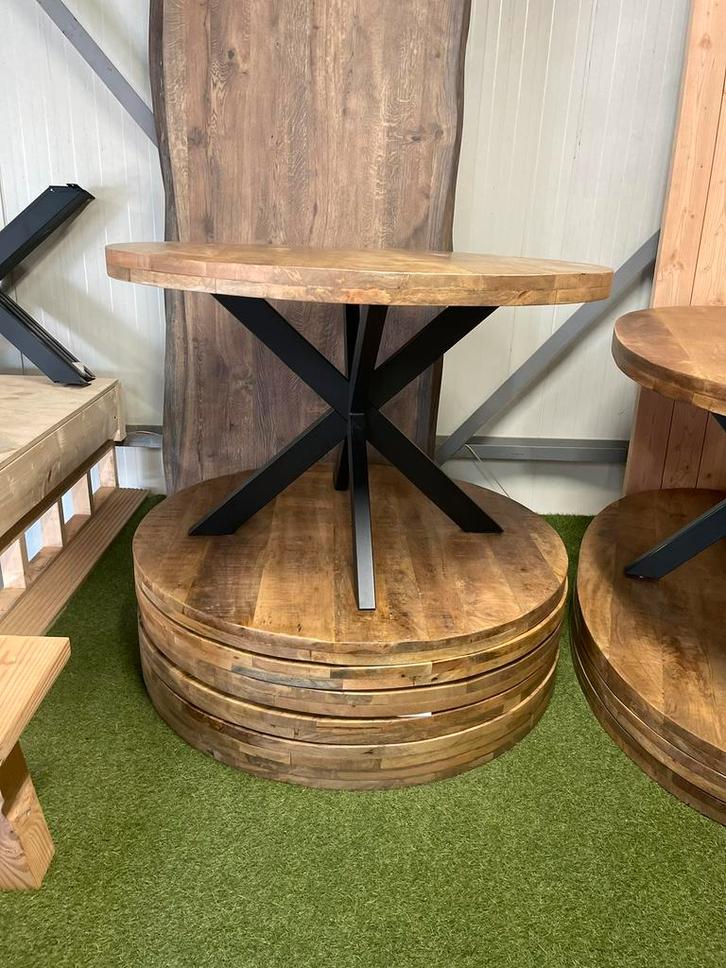 5 ronde mango tafelbladen 120 cm mangohout tafelblad rond, Huis en Inrichting, Tafels | Eettafels, Nieuw, 100 tot 150 cm, Vier personen