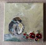 Vogel ~ musje ~ kleintje kunst ~ atelier, Huis en Inrichting, Ophalen of Verzenden, Nieuw, Schilderij, Minder dan 50 cm