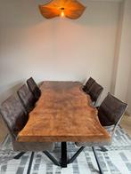 Massieve notenhouten boomstamtafel 240x100x6 cm – luxe set, Ophalen, Zo goed als nieuw, Rechthoekig, 200 cm of meer