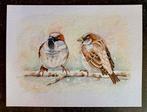 Aquarel Huis-mussen., Ophalen of Verzenden, Nieuw, Schilderij, Minder dan 50 cm