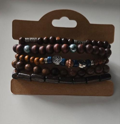 Set van 5 Houten Armbanden, Sieraden, Tassen en Uiterlijk, Broches, Nieuw, Overige materialen, Ophalen of Verzenden