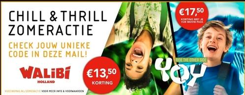 Walibi kortingcode t.w.v. 17,50, Tickets en Kaartjes, Recreatie | Pretparken en Attractieparken, Twee personen, Kortingskaart