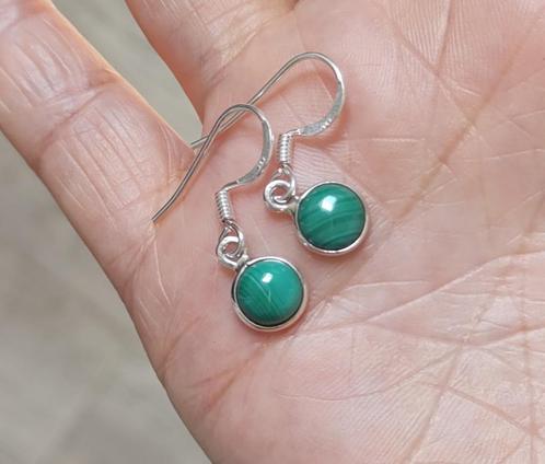 925 zilveren oorbellen met natuurlijke Malachiet steen, Sieraden, Tassen en Uiterlijk, Oorbellen, Nieuw, Hangers, Zilver, Groen