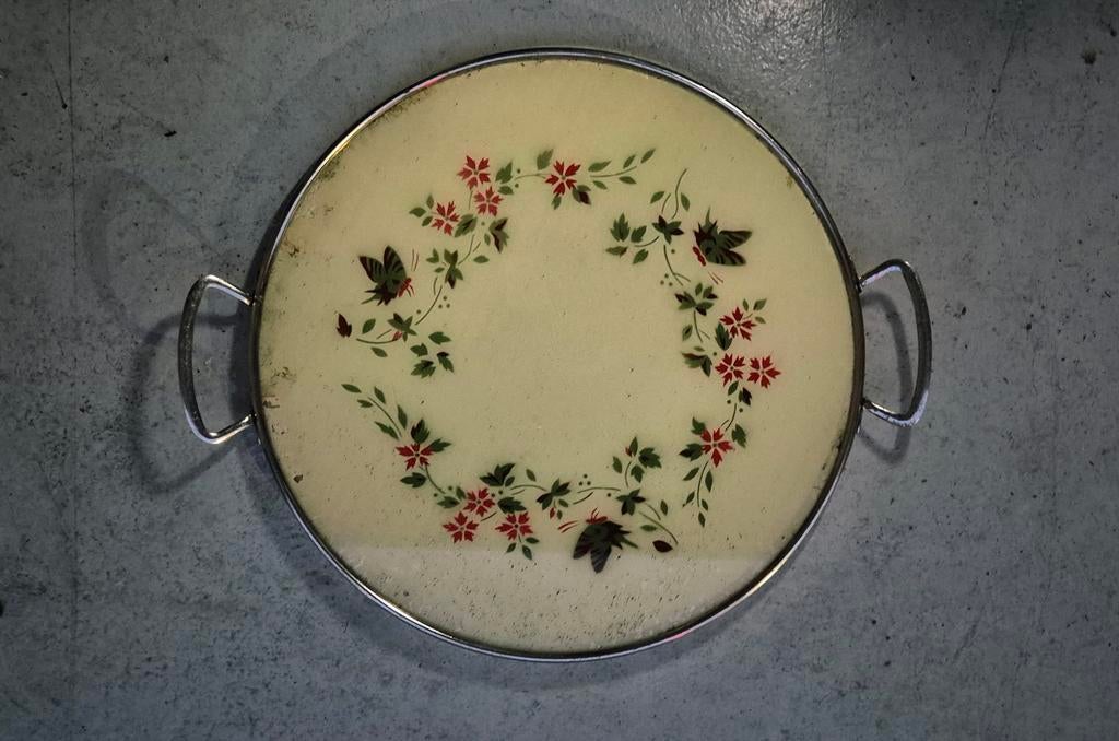 Vintage taartschaal van geëmailleerd glas, Antiek en Kunst, Ophalen of Verzenden