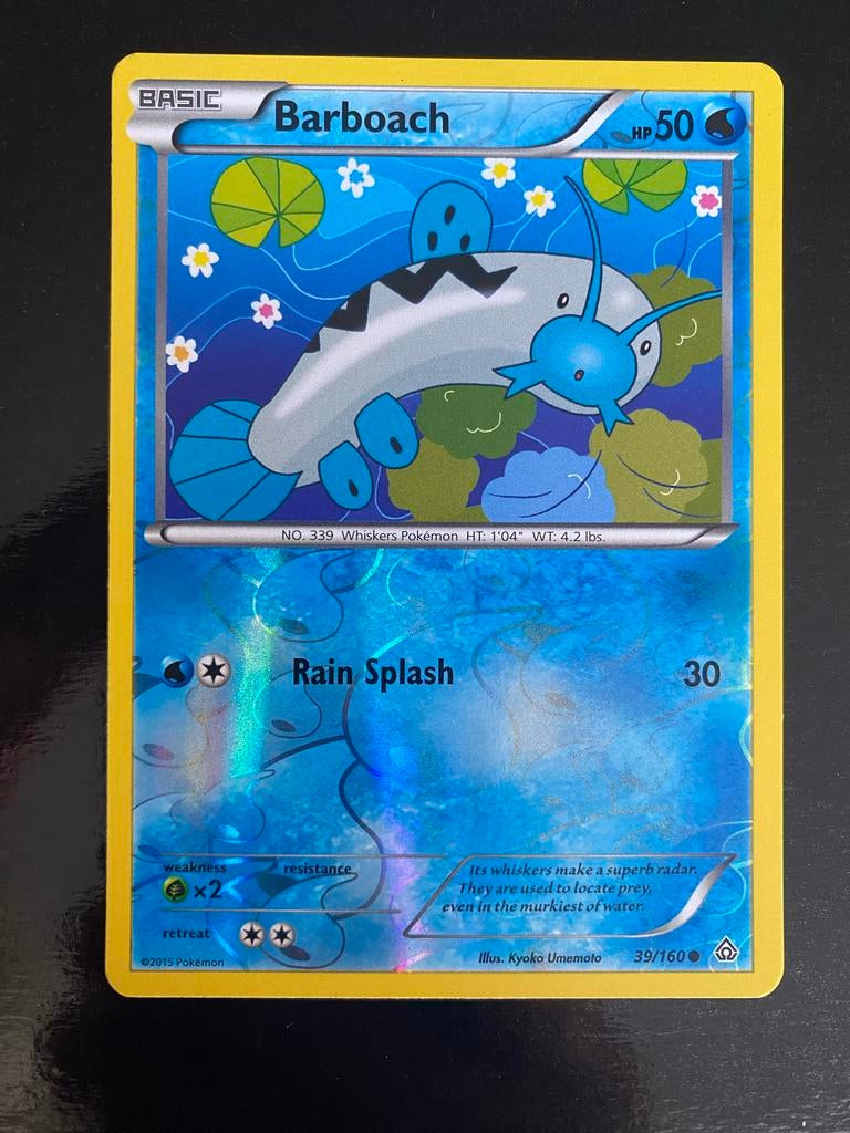 Barboach 39/160 Rev. Holo Pokémon XY Primal Clash 2015, Ophalen of Verzenden, Zo goed als nieuw, Losse kaart, Foil