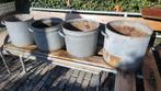 Brocante Zinken Potten/Emmers, Tuin en Terras, Bloempotten, Gebruikt, Rond, Tuin, Minder dan 40 cm