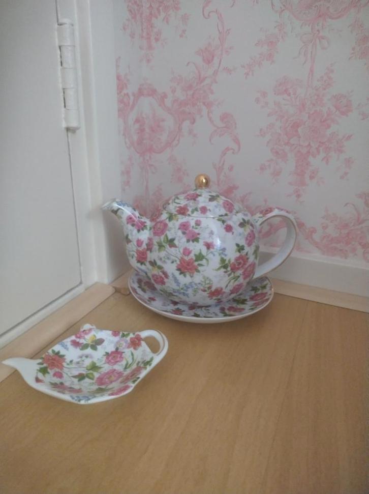 Vintage rozen theepot bloemen set L. dake en zn Amsterdam, Antiek en Kunst, Antiek | Servies los, Ophalen of Verzenden