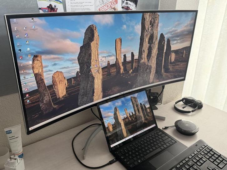 LG 38 inch widescreen curved monitor, Computers en Software, Monitoren, Zo goed als nieuw, 60 Hz of minder, Ingebouwde speakers