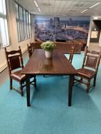 Antieke Eettafel + 4 Stoelen - 6 Persoons, Ophalen, Gebruikt, Bruin, Vier
