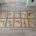 Gedetailleerde ingelijste tekeningen pistolen en revolvers, Verzamelen, Ophalen of Verzenden