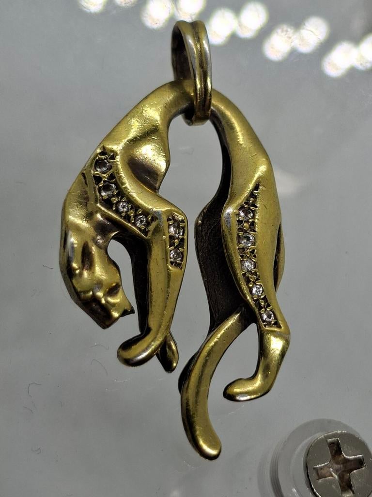 Zilveren Panter Kettinghanger, deels verguld, met steentjes, Ophalen of Verzenden, Goud, Dier, Zilver