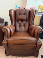 Leren Chesterfield fauteuil, bruin, Ophalen, Gebruikt, 75 tot 100 cm, Leer