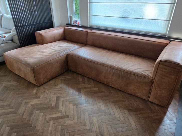 Hoekbank links woood bean bruin, Huis en Inrichting, Banken | Bankstellen, Gebruikt, Hoekbank, Vierpersoons of meer, 300 cm of meer