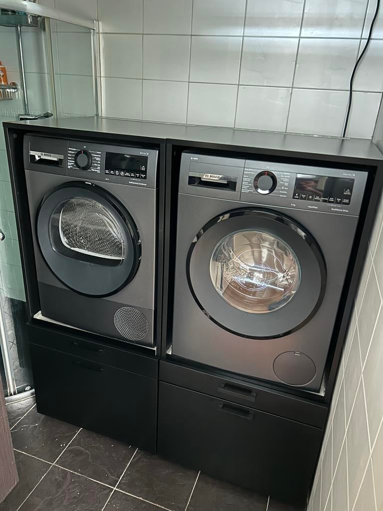Dubbele wasmachine kast / ombouw met lades en bovenkastjes, Ophalen, Zo goed als nieuw