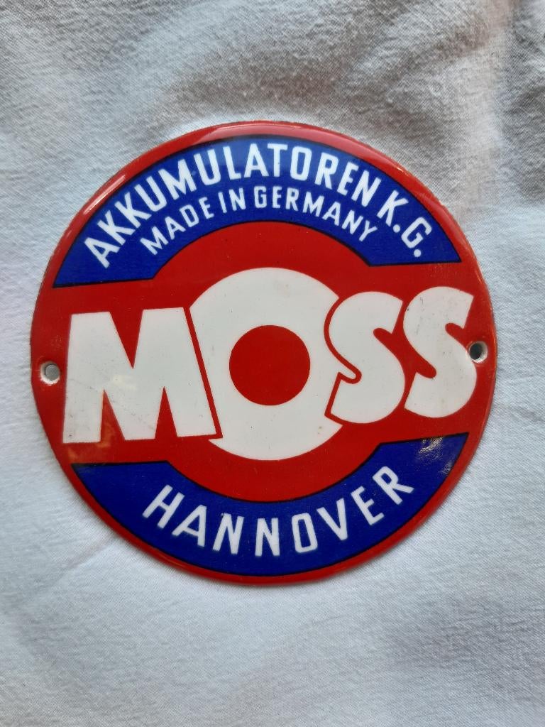 emaille bord bordje auto,akku moss, vijftiger jaren, Antiek en Kunst, Antiek | Emaille, Ophalen of Verzenden