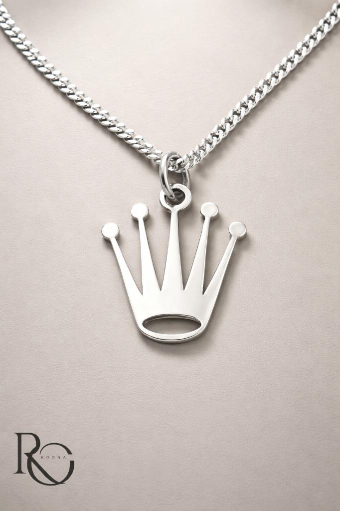 925 Zilveren Kroon Hanger met Ketting 45 cm, Nieuw, Ophalen of Verzenden, Kruis of Symbool, Zilver