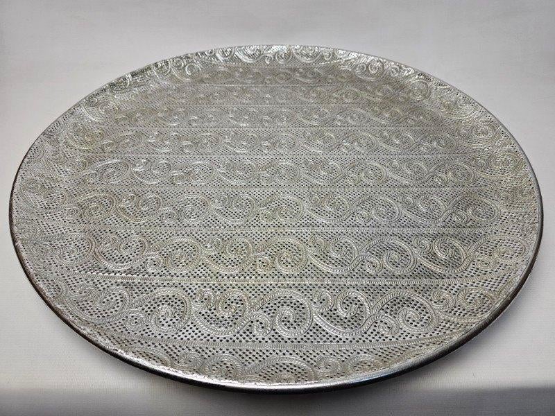 # Mooi Marokkaans zilverkleurig dienblad, Huis en Inrichting, Woonaccessoires | Dienbladen, Ophalen, Gebruikt, Rond, Metaal