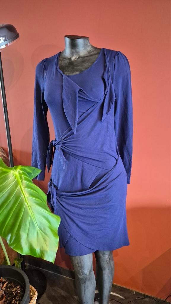 Speciale tricot jurk Juffrouw Jansen Maat M, Maat 38/40 (M), Blauw, Ophalen of Verzenden, Knielengte