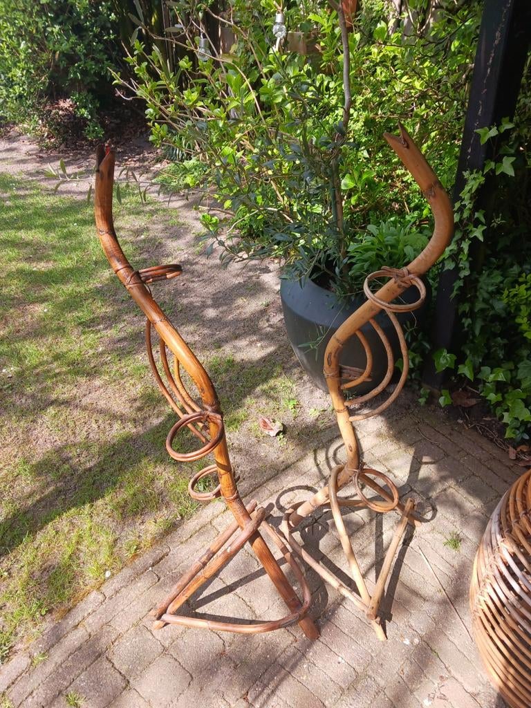 Vintage rotan planten standaard 2 stuks., Ophalen, Overige materialen, Overige typen