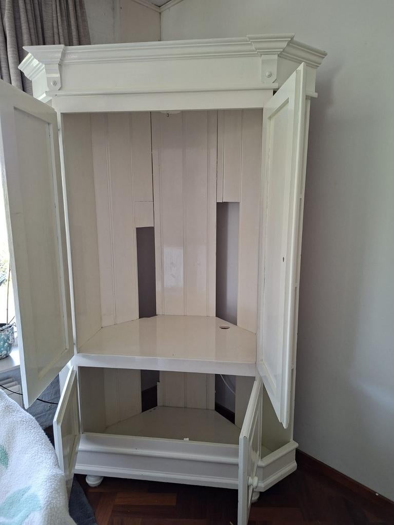 Witte hoekkast met opbergruimte - H192xB127xD6xD64 cm, Ophalen