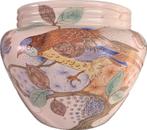 Plateel art deco vroege 1900 gouda germerkt bloempot vogel, Ophalen of Verzenden