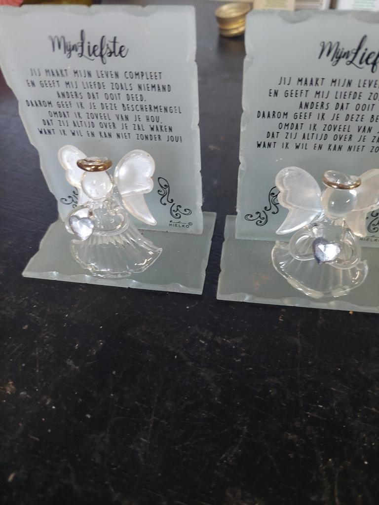 Glazen beschermengeltjes met tekst, set van 2, Ophalen of Verzenden