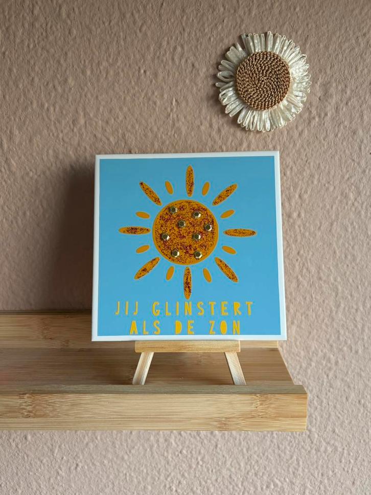 Tegeltje bedrukt 15x15cm incl. ezeltje, Huis en Inrichting, Woonaccessoires | Tekstborden en Spreuken, Nieuw, Ophalen of Verzenden